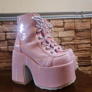 Pink Platform Lace-Up Boots